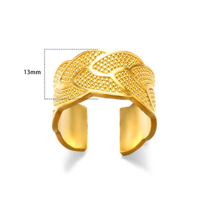 Stainless Steel Rings for Women Gold Color Couple Jewelry Aesthetic Accessorie Adjustable Punk Embossed Hollow Ring