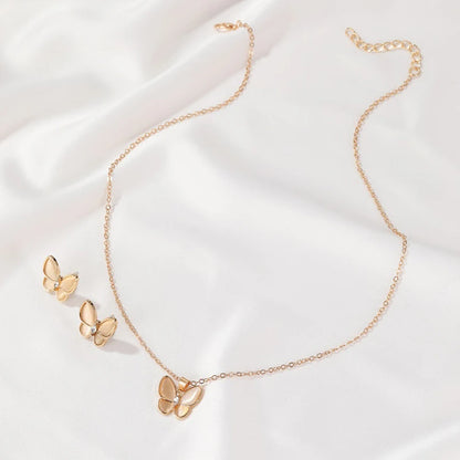 Kiss Jewelry Charm Opal Butterfly Necklace Earring Jewelry Set for Women Temperament Korean Fashion Choker Necklace Stud Earring