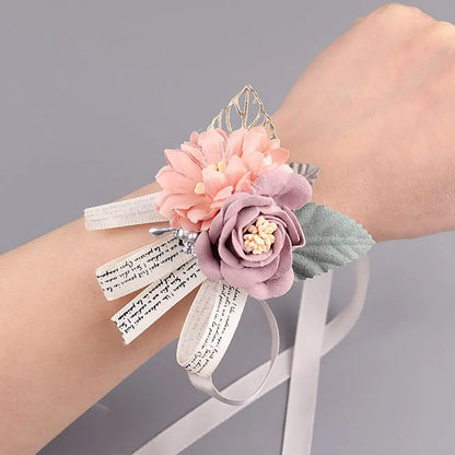 2024 Bridal Wrist Corsage Silk Rose Wedding Hand Flower Wristband Bracelet For Bridesmaid Girls Jewelry Party Marriage Accessory
