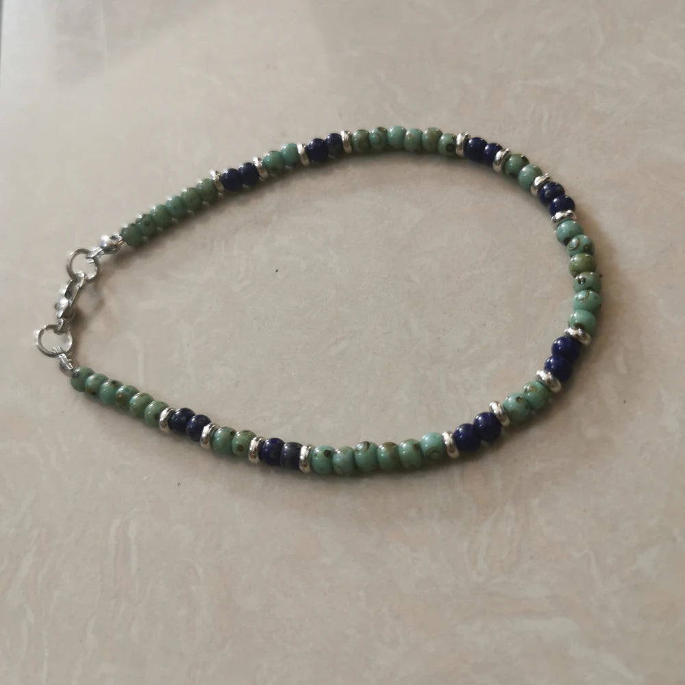 Natural Stone Beaded Anklets for Women Handmade Beach Boho Turquoise Beads Ankle Bracelet Jewelry Gift for Her