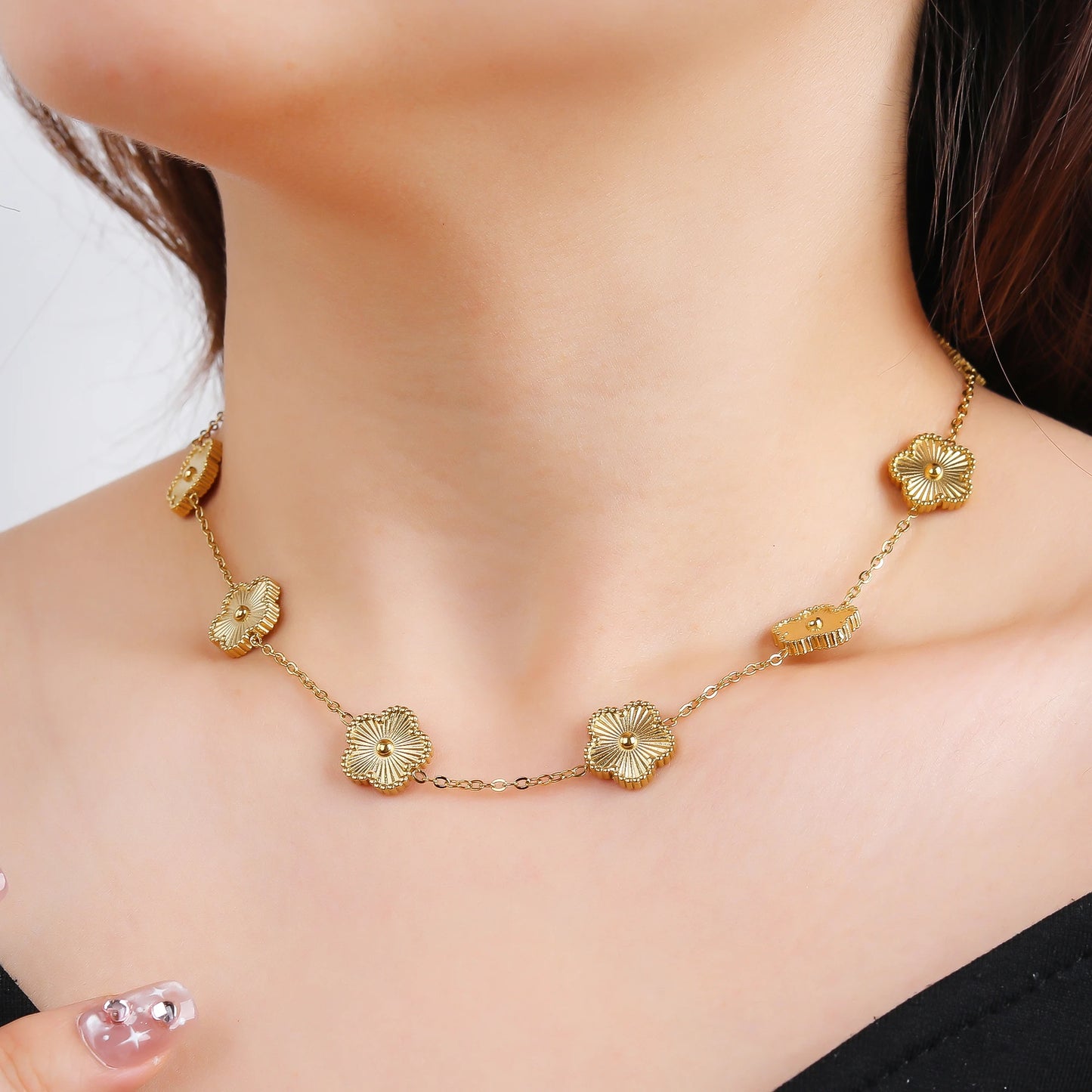 Botanical 10 Flowers Stainless Steel Five Leaf Flower Necklace MiBonimalist for Woman Girl Casual Vacation Luxury Jewelry Clover