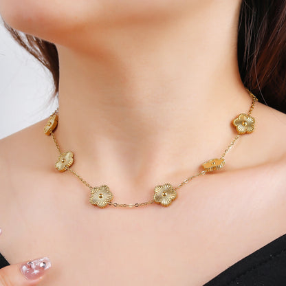 Botanical 10 Flowers Stainless Steel Five Leaf Flower Necklace MiBonimalist for Woman Girl Casual Vacation Luxury Jewelry Clover