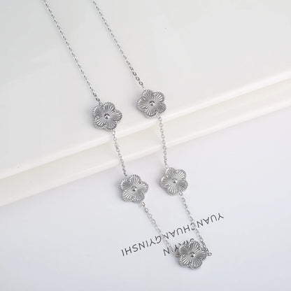 INS Hot Sale Stainless Steel Five Laef Flower Clover Bracelet Jewelry Set Necklace Earrings For Woman Daily Wear Brand Jewelry