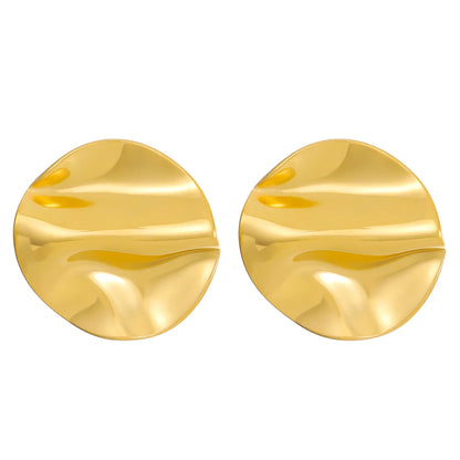 LATS New Stainless Steel Pleated Geometric Earrings for Women Gold-plated Retro Glossy Irregular Ear Accessories Fashion Jewelry