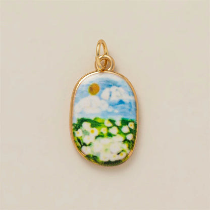 Colorful dopamine pendant with oil droplets, strawberry, crab, heart, shell pattern, color preservation