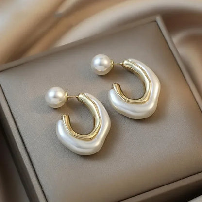 Fashion Gold Color Pearl Irregular for Women Korean Design Rhinestone Round Geometric Earring Trendy Party Girls Gifts Jewelry