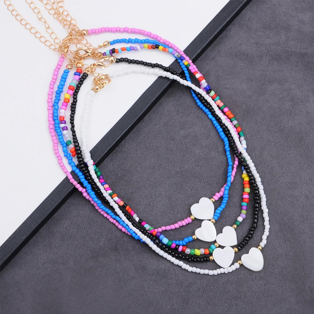 LATS Colorful Seed Beads Choker Nekklace for Women Girl New Love Heart Design Collar Fashion Jewelry Wholesale Dropshipping