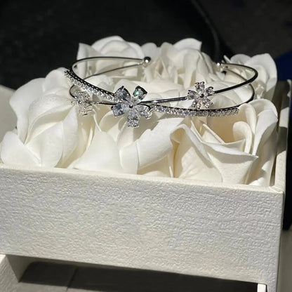 Silver Plated Micro Zircon Open Bangle For Women 2023 Korean Simple Design Hollow Versatile Bracelet Wedding Jewelry Party Gift