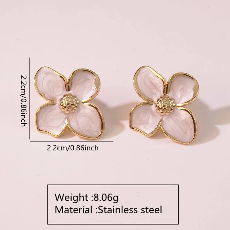 Stainless Steel Hibiscus Flower Stud Earrings for Women Girls Vintage Romantic Earrings Trendy Elegant Party Jewelry Gifts