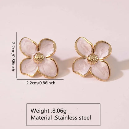 Stainless Steel Hibiscus Flower Stud Earrings for Women Girls Vintage Romantic Earrings Trendy Elegant Party Jewelry Gifts