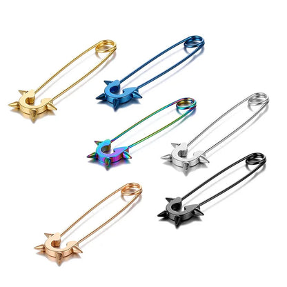 2Pcs/1Pair Funny Stainless Steel Pin Spikes Earrings for Women Man Paperclip Safety Steel Stud Punk Earrings Gothic Jewelry