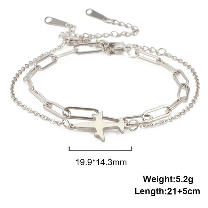 Kkjoy Stainless Steel Bohemia Gold Color Aircraft Anklets Two Layer Foot Legs Anklet Luxury Foot Chain Jewelry Accessories Gifts