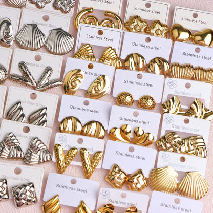 10Pairs/Lot Elegant Simple Stainless Steel Women Earrings Geometric Heart Mixed Style Jewelry Gift Giving Wedding Travel