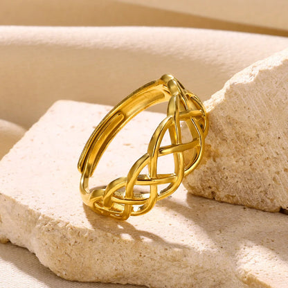 Stainless Steel Rings for Women Gold Color Couple Jewelry Aesthetic Accessorie Adjustable Punk Embossed Hollow Ring