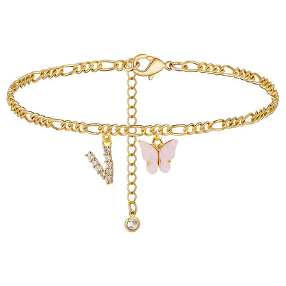 Butterfly Cuban Link Anklet A-Z Letter Initial Anklets Bracelet for Women Stainless Steel Beach Leg Foot Chains Wholesale 2024