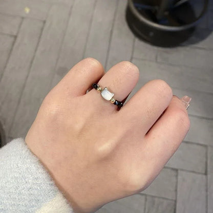 New Natural Moonstone Obsidian Rings Beads Minimalist Fidget Ring Cute Black White Cat Ring Women Men Party Accessories Jewelry