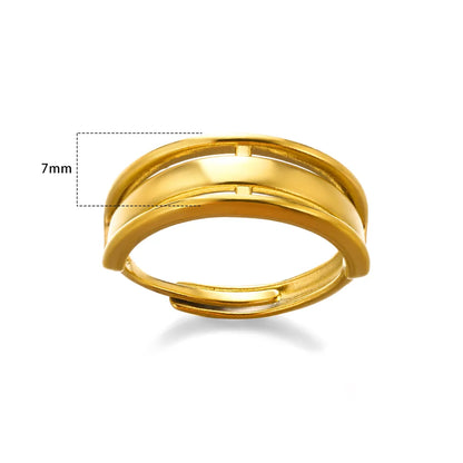 Stainless Steel Rings for Women Gold Color Couple Jewelry Aesthetic Accessorie Adjustable Punk Embossed Hollow Ring