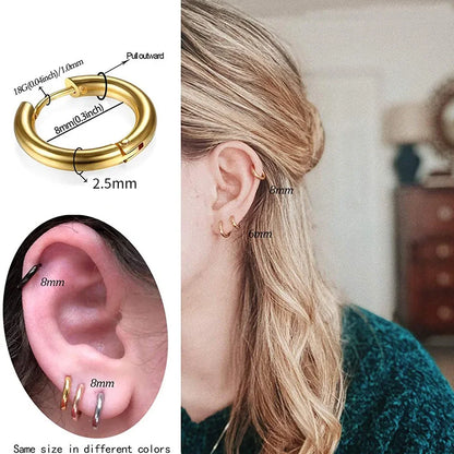 LATS 2024 New Simple Stainless Steel Small Hoop Earrings for Women Men 8mm To 20mm Round Cartilage Ear Piercing Fashion Jewelry