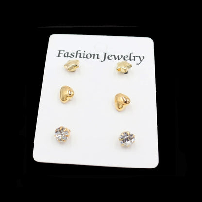 Trendy 12 Pairs/Set Cute Triangle Crystal Heart Stud Earrings for Women Ball Simulated Pearl Flower Brincos