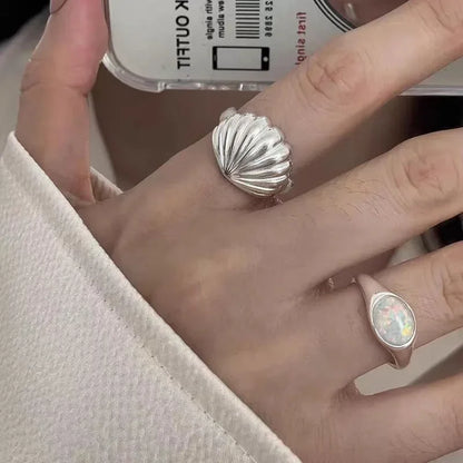 Shell Opal Stone Cuff Rings For Women Girl 2024 New Trend Fashion Personalized Vintage Jewelry Ladies Gifts Party anillos mujer