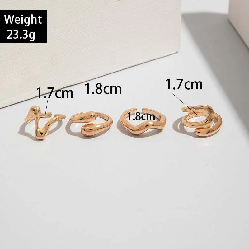 4Pcs/Set Fashion Silver Color Irregular Geometric Open Rings For Women Men Punk Metal Adjustable Knuckle Joint Ring Jewelry