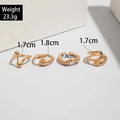 4Pcs/Set Fashion Silver Color Irregular Geometric Open Rings For Women Men Punk Metal Adjustable Knuckle Joint Ring Jewelry