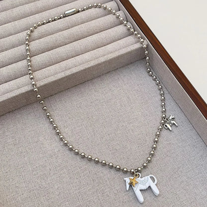 LATS Funny Cute White Black Pink Color Enamel Colt Horse Pendant Necklaces for Women Alloy Beads Chain Chokers Fashion Jewelry