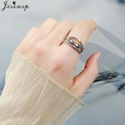 Simple Metal Beads Fidget Rotating Rings for Women Men Rotate Freely Anti Stress Anxiety Ring Spiral Round Ball Rotate Jewlery