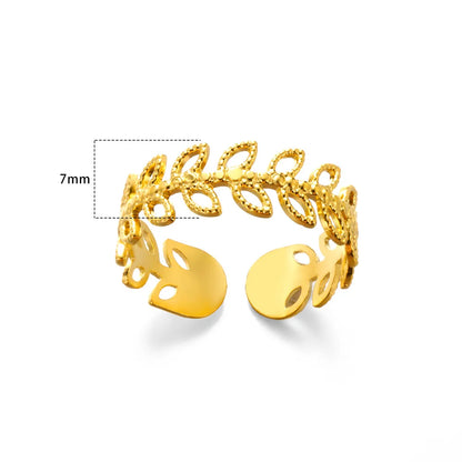 Stainless Steel Rings for Women Gold Color Couple Jewelry Aesthetic Accessorie Adjustable Punk Embossed Hollow Ring