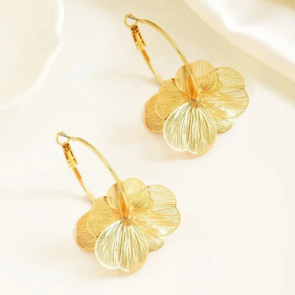 LATS Exaggerate Gold Color Big Flower Hoop Earrings for Women Personality Fashion Ear Hook Metal Charm Jewelry Accessories Gifts