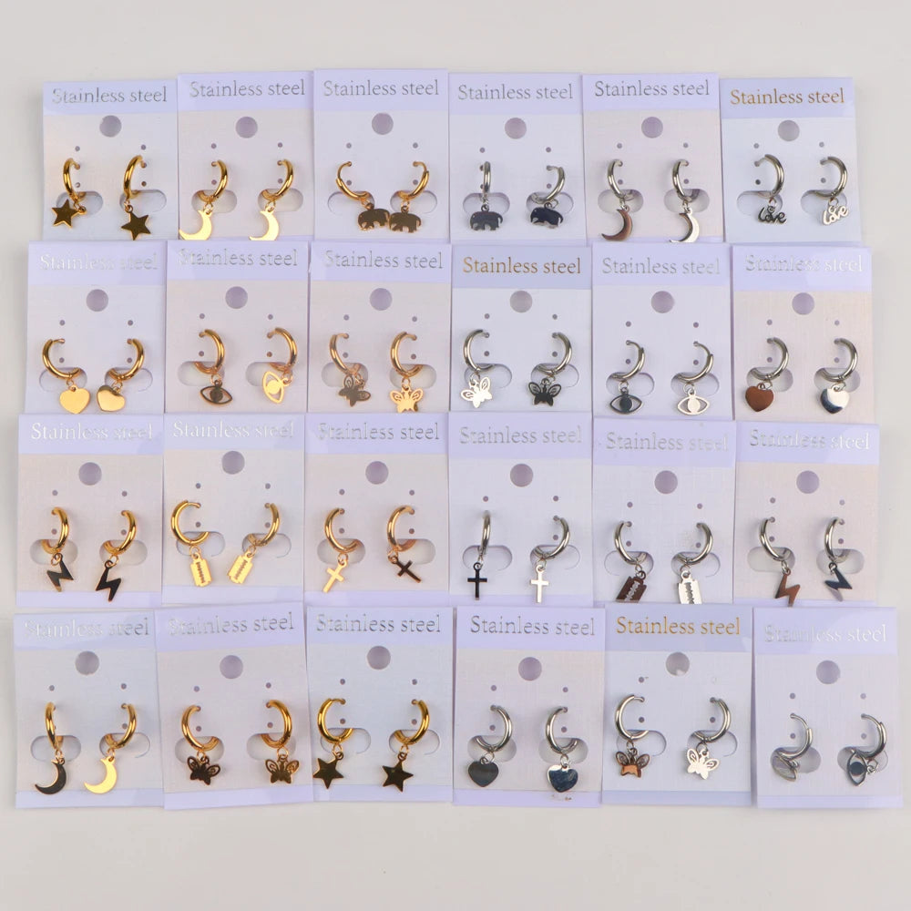 10Pairs/Lot Elegant Simple Stainless Steel Women Earrings Geometric Heart Mixed Style Jewelry Gift Giving Wedding Travel