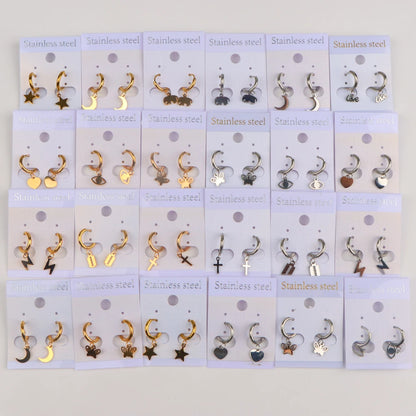 10Pairs/Lot Elegant Simple Stainless Steel Women Earrings Geometric Heart Mixed Style Jewelry Gift Giving Wedding Travel