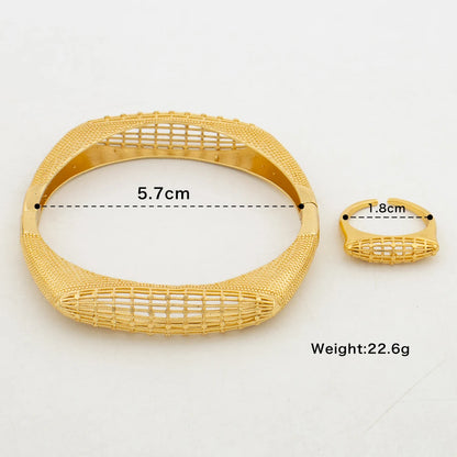Charm Bracelets with Rings Dubai Wedding Bride Jewelry 18K Gold Plated Fashion Bangles for Women Open Ring Party Weddings Gifts