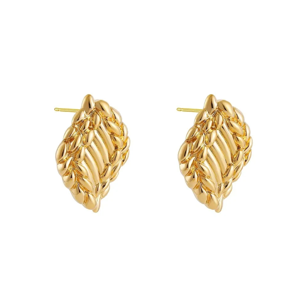 Retro Gold Plated Stainless Steel Texture Earrings for Women Circle Twist Geometric Statement Ear Stud Fashion Jewelry Bijoux