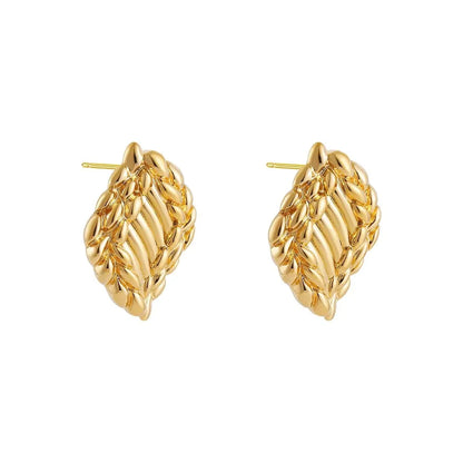 Retro Gold Plated Stainless Steel Texture Earrings for Women Circle Twist Geometric Statement Ear Stud Fashion Jewelry Bijoux