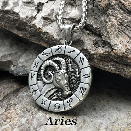 12 Constellation Zodian Signs Pendants Unique Design Horoscope Two-Sided Pendant Necklace for Men Women Jewelry Birthday Gifts