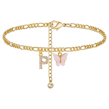 Butterfly Cuban Link Anklet A-Z Letter Initial Anklets Bracelet for Women Stainless Steel Beach Leg Foot Chains Wholesale 2024