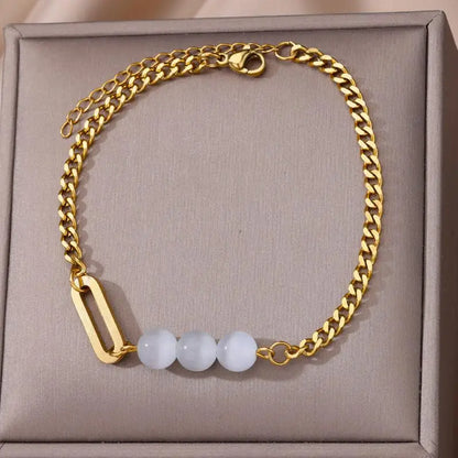 Anklets for Women Stainless Steel Stone Beaded Chain Anklet Summer Beach Accessories Boho Leg Bracelets Jewelry Tobilleras Mujer