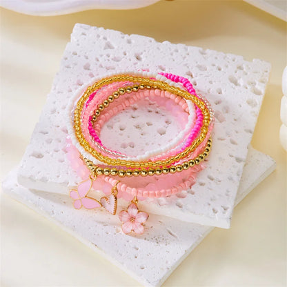 9 Pcs Bohemian Butterfly Flower Beaded Bracelet for Women Handmade Rice Beads Stacked Bracelet Bangles Set Girls Party Jewelry