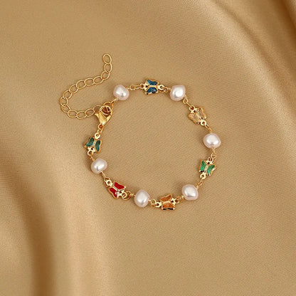 Exquisite Boho Candy Color Heart Shaped Crystal Bracelet for Women Fashion Charm Zircon Butterfly Pearl Metal Chain Bracelets
