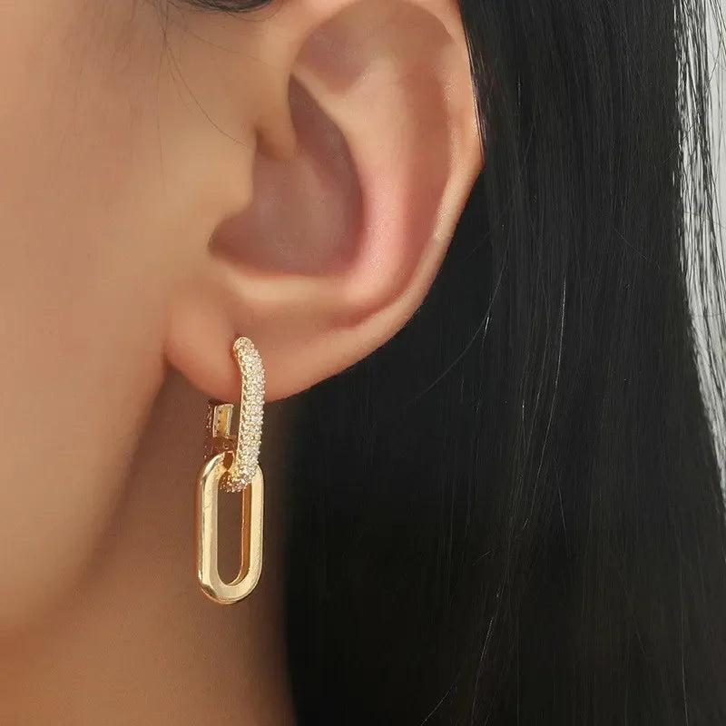Creative Design Shiny Full of Crystal Geometry Round Hoop Earrings for Women Charm Silver Color Stainless Steel Korean Jewelry