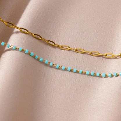 Anklets for Women Stainless Steel Stone Beaded Chain Anklet Summer Beach Accessories Boho Leg Bracelets Jewelry Tobilleras Mujer