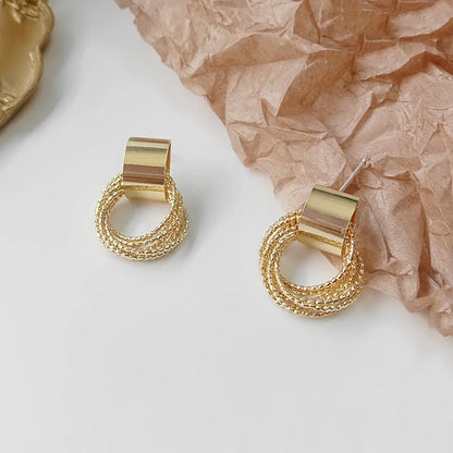 Retro Metal Gold Color Multiple Small Circle Stud Earrings for Women Korean Jewelry Fashion Wedding Party Earrings Jewelry Gift
