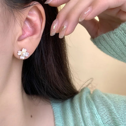 Elegant Cherry Blossom Princess Earrings for Women Personalized Asymmetrical Long Tassel Star Pearl Ear Stud Party Jewelry Gifts