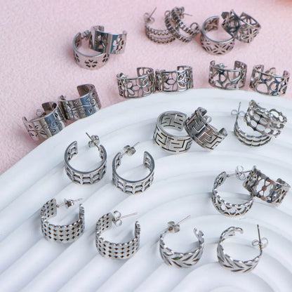 10Pairs/Lot Elegant Simple Stainless Steel Women Earrings Geometric Heart Mixed Style Jewelry Gift Giving Wedding Travel