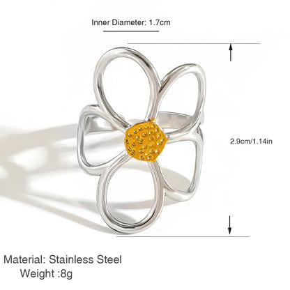 Sterling Silver Rings for Women Couple Minimalist Handmade Simple Big Flower Ring Party Jewelry Gift Prevent Allergy