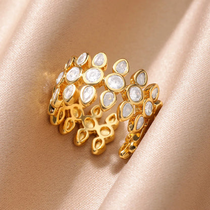 Zircon Cristal Geometric Rings For Women Stainless Steel Gold Color Adjustable Finger Ring Trendy Wedding Luxury Jewerly Gift