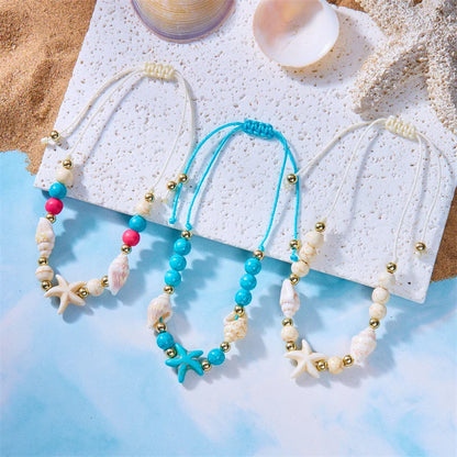 Bohemian Starfish Conch Shell Beads Bracelet For Women Girls Summer Beach Party Rice Bead Adjustable Bangle Friendship Jewelry