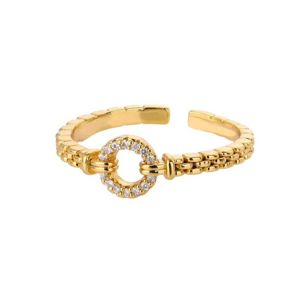 Zircon Round Rings For Women Punk Rock Chain Esthetics Open Adjusted Ring Accessories Finger Jewelry Dainty Gift Bijoux Femme
