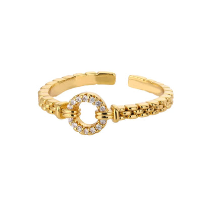 Zircon Round Rings For Women Punk Rock Chain Esthetics Open Adjusted Ring Accessories Finger Jewelry Dainty Gift Bijoux Femme